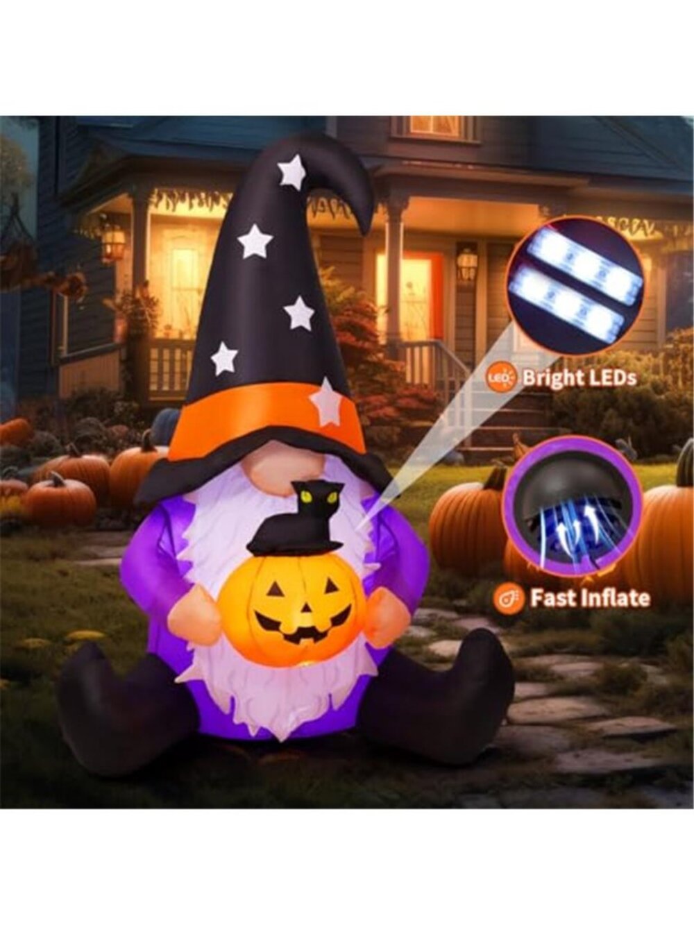 5 FT Halloween Gnomes Inflatables Outdoor Decorations, Gnome with Pumpkin - Picture 4 of 7